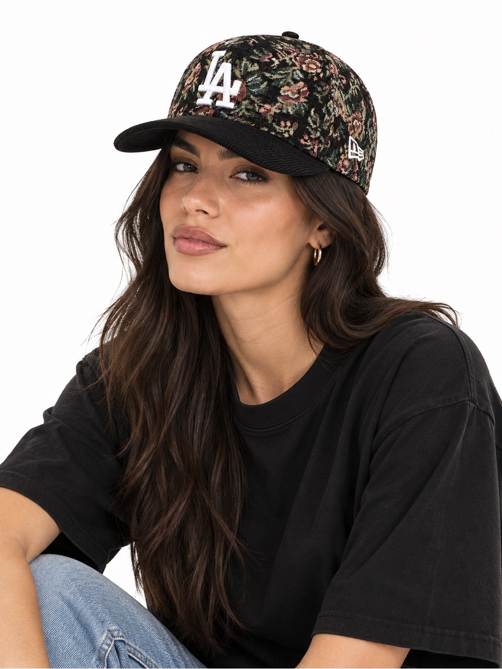 🌺New Era Floral Crown LA Script Cap with Black Brim NWOT